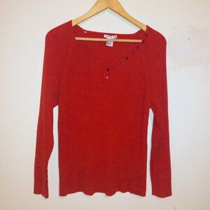 Hannah Burnt Orange V-Neck Knit Sweater-Size 2X-Button Detail Yoke-FLAW Pls Read
